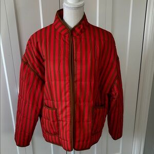 Red and Brown Striped Quilted Puffer Jacket Large